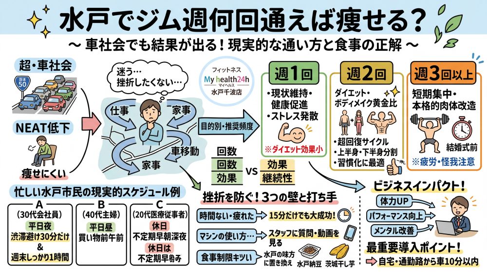 水戸でジムは週何回通えば痩せる？ ～ 仕事・家事・車移動でも結果が出る現実的な通い方と食事の正解 ～